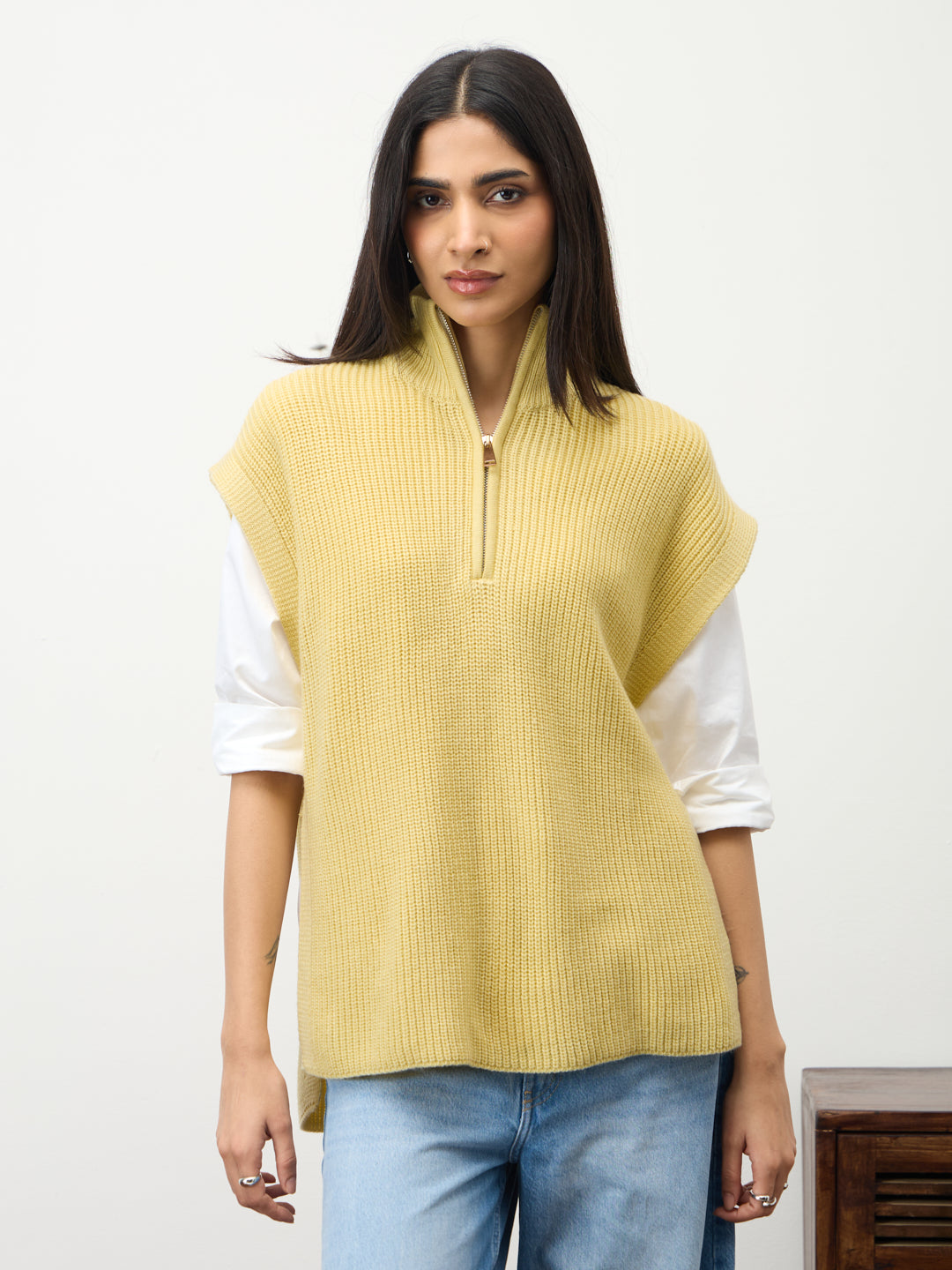 Butter Yellow Zipper Sweater Vest