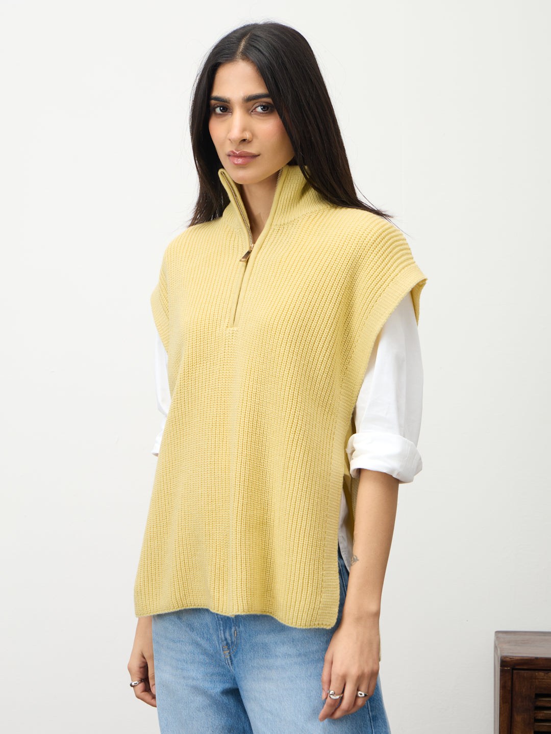 Butter Yellow Zipper Sweater Vest
