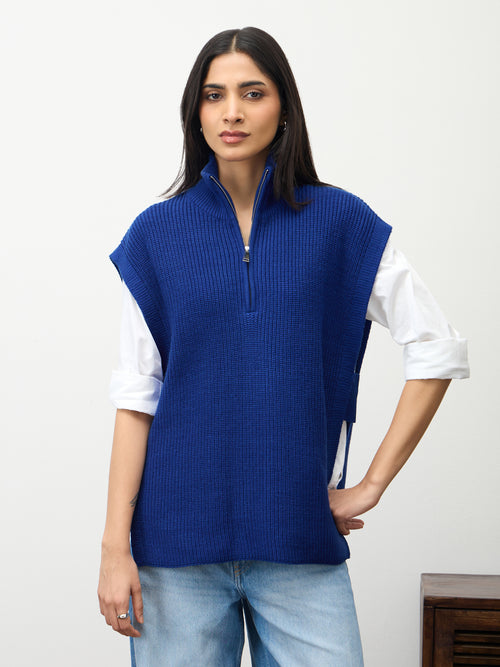 Royal Blue Zipper Sweater Vest