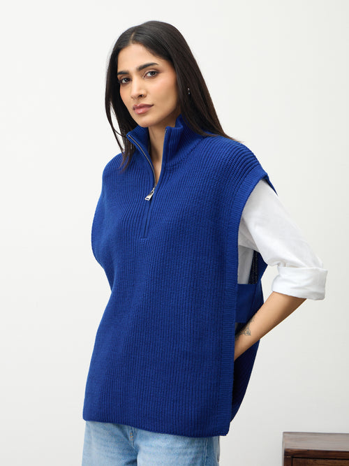 Royal Blue Zipper Sweater Vest