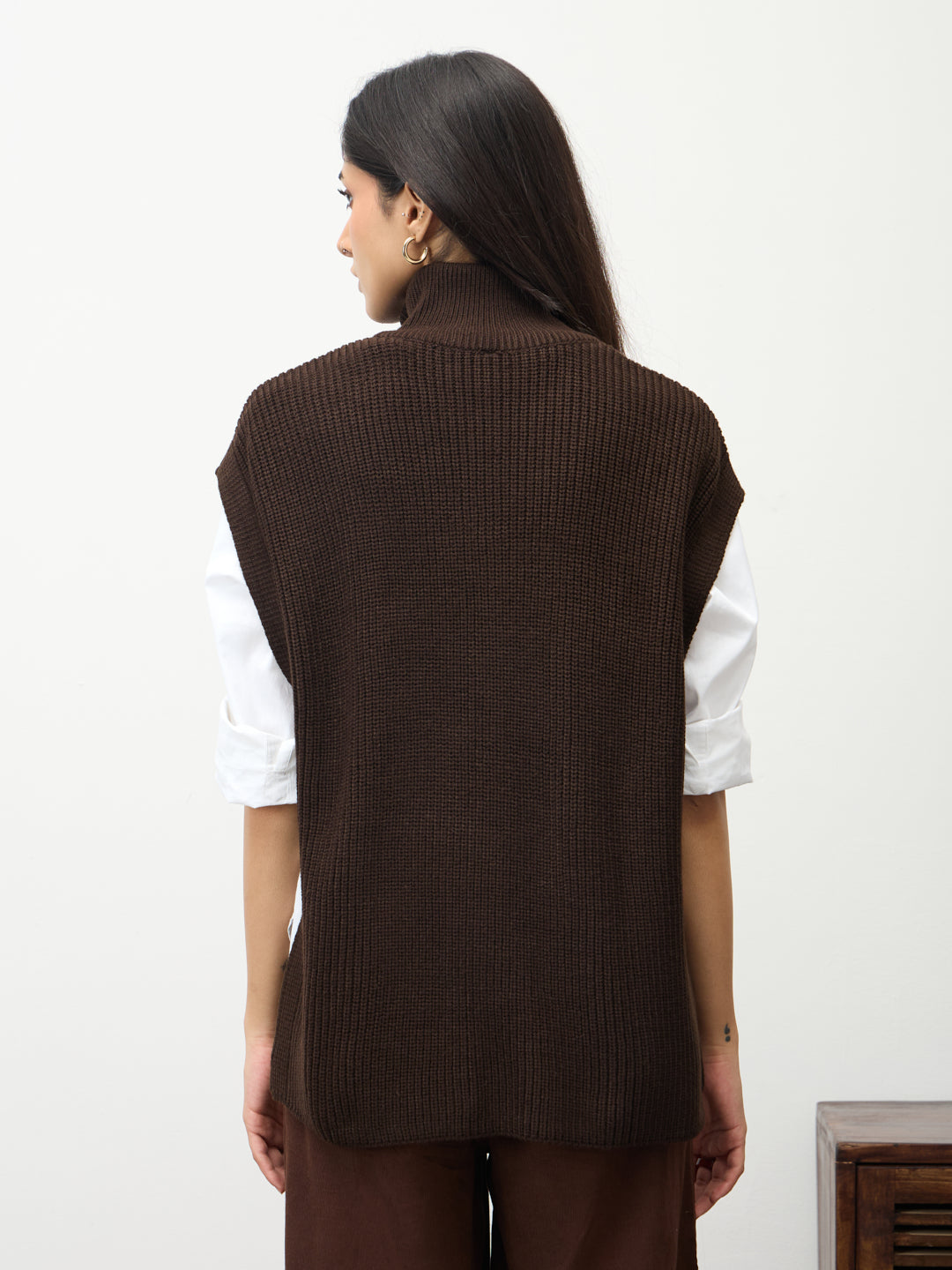 Coffee Brown Zipper Sweater Vest