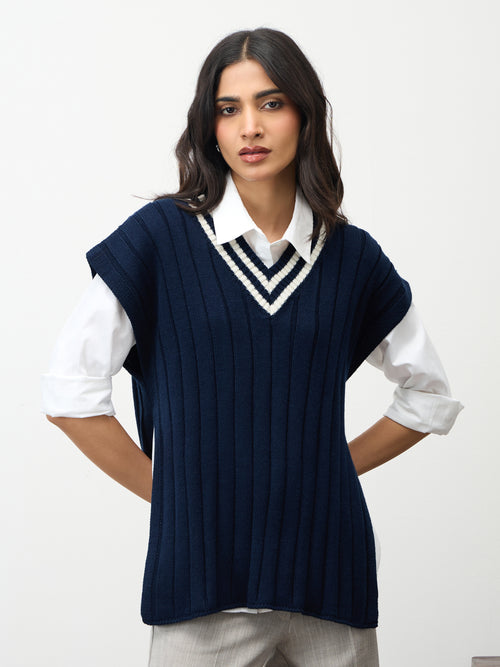 Navy Colorblock Sweater Vest