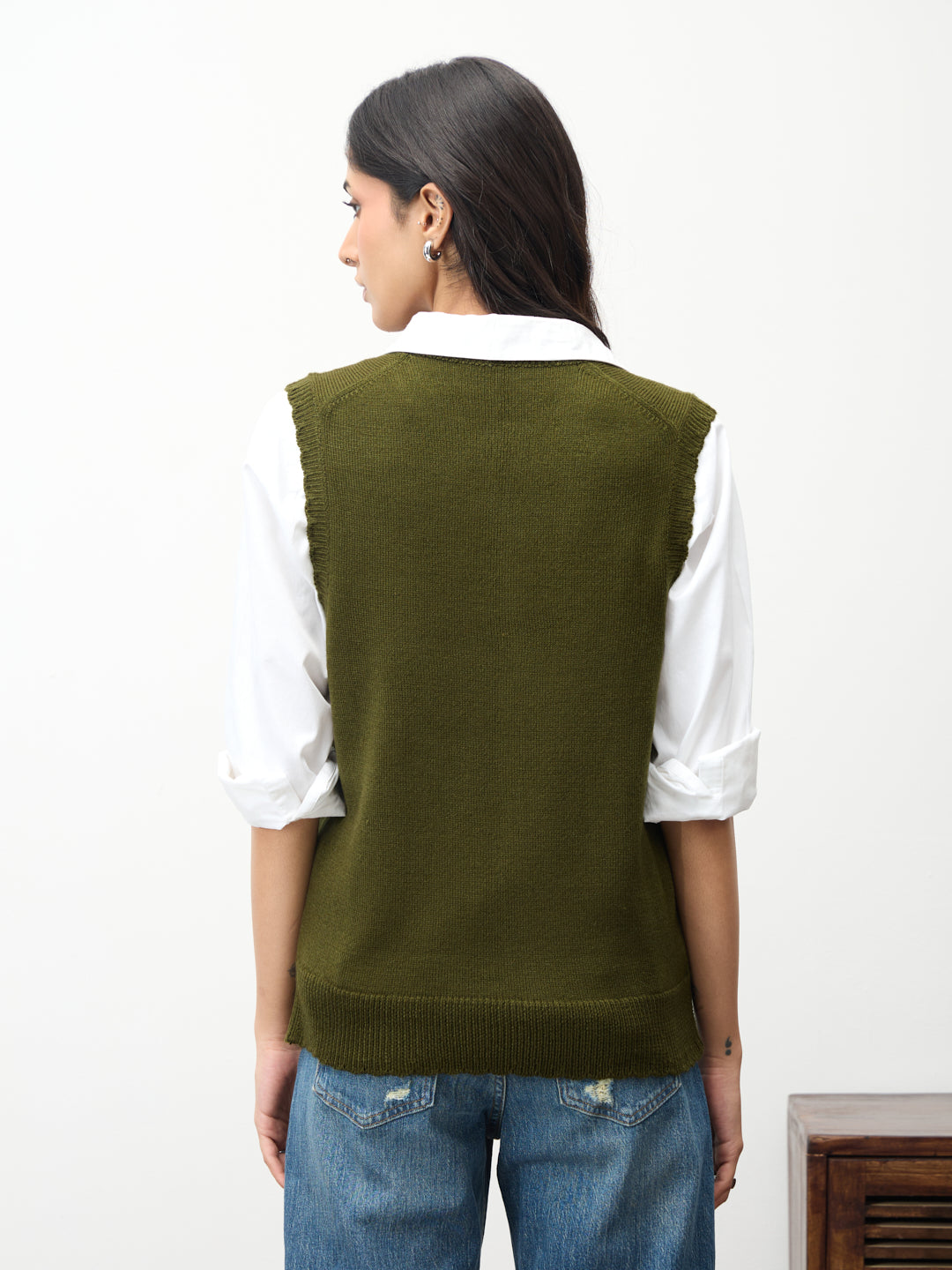 Olive Scallop Detail Sweater Vest