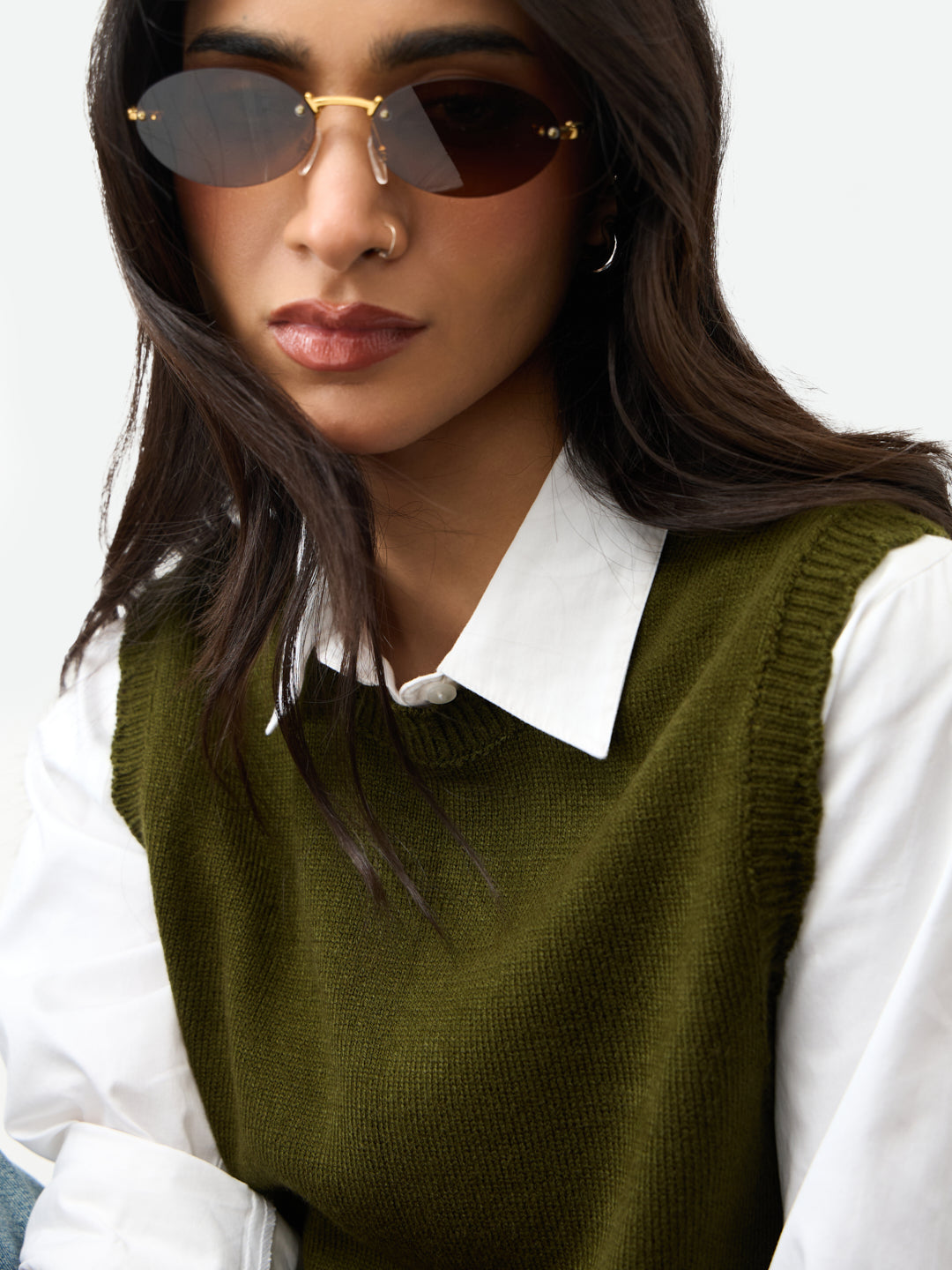 Olive Scallop Detail Sweater Vest