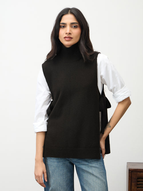 Black Side Tie-Up Sweater Vest