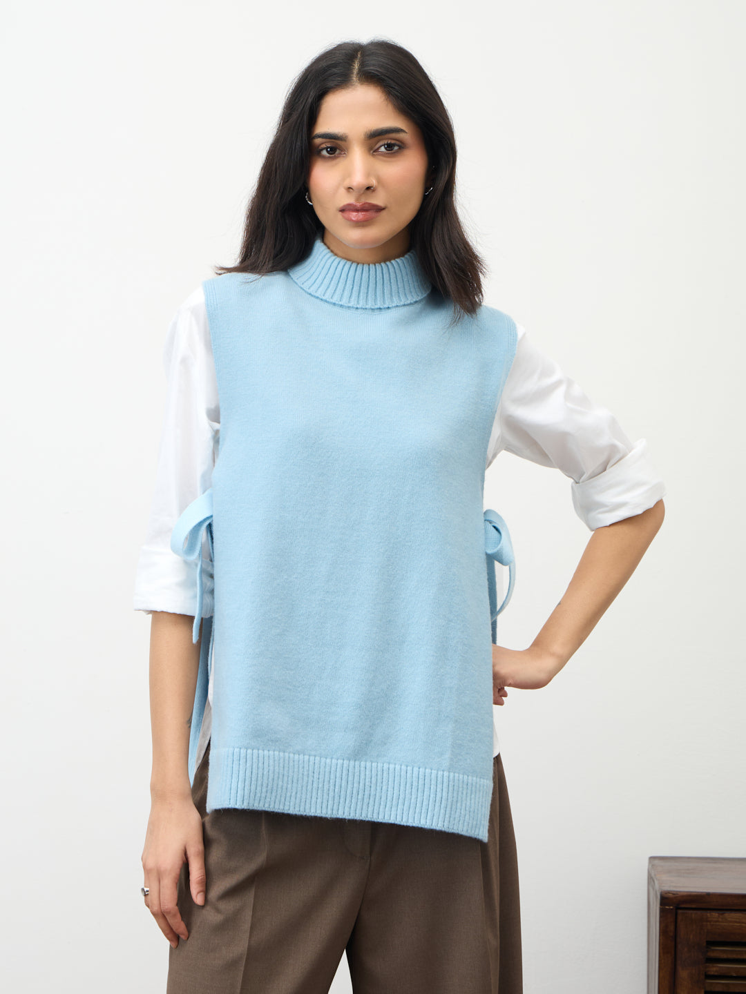 Light Blue Side Tie-Up Sweater Vest