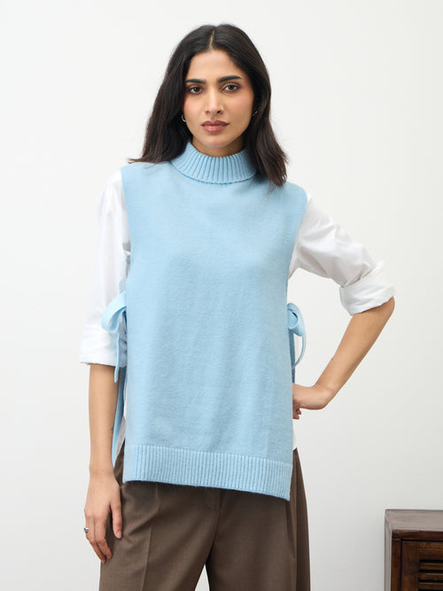 Light Blue Side Tie-Up Sweater Vest