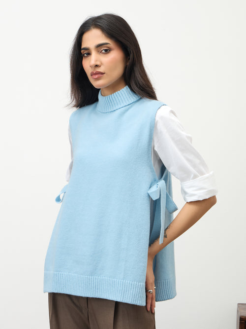 Light Blue Side Tie-Up Sweater Vest