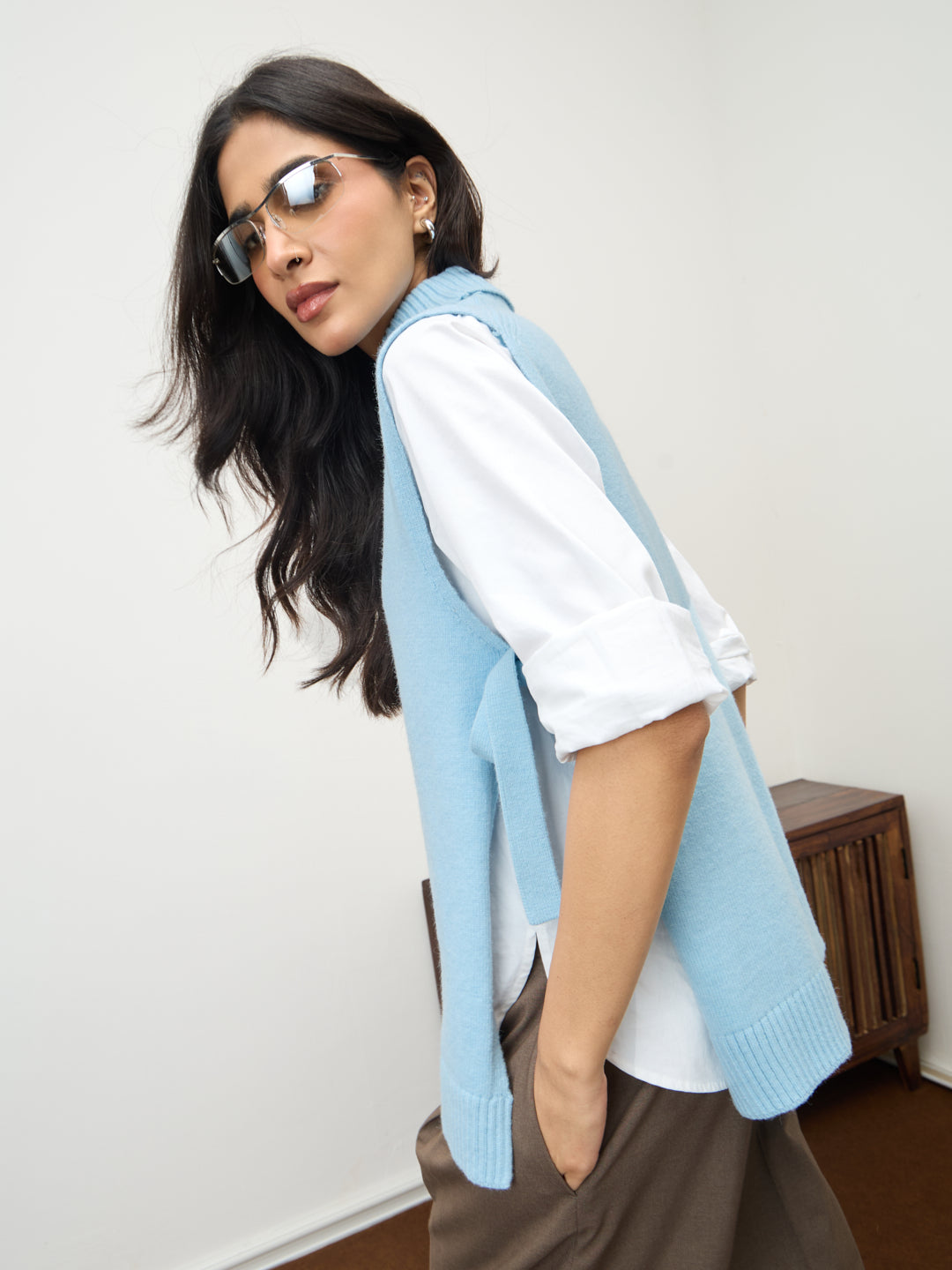 Light Blue Side Tie-Up Sweater Vest