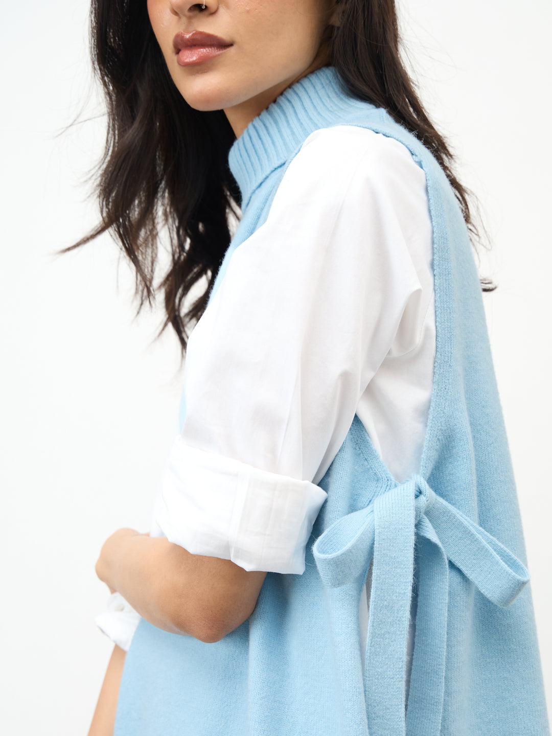 Light Blue Side Tie-Up Sweater Vest