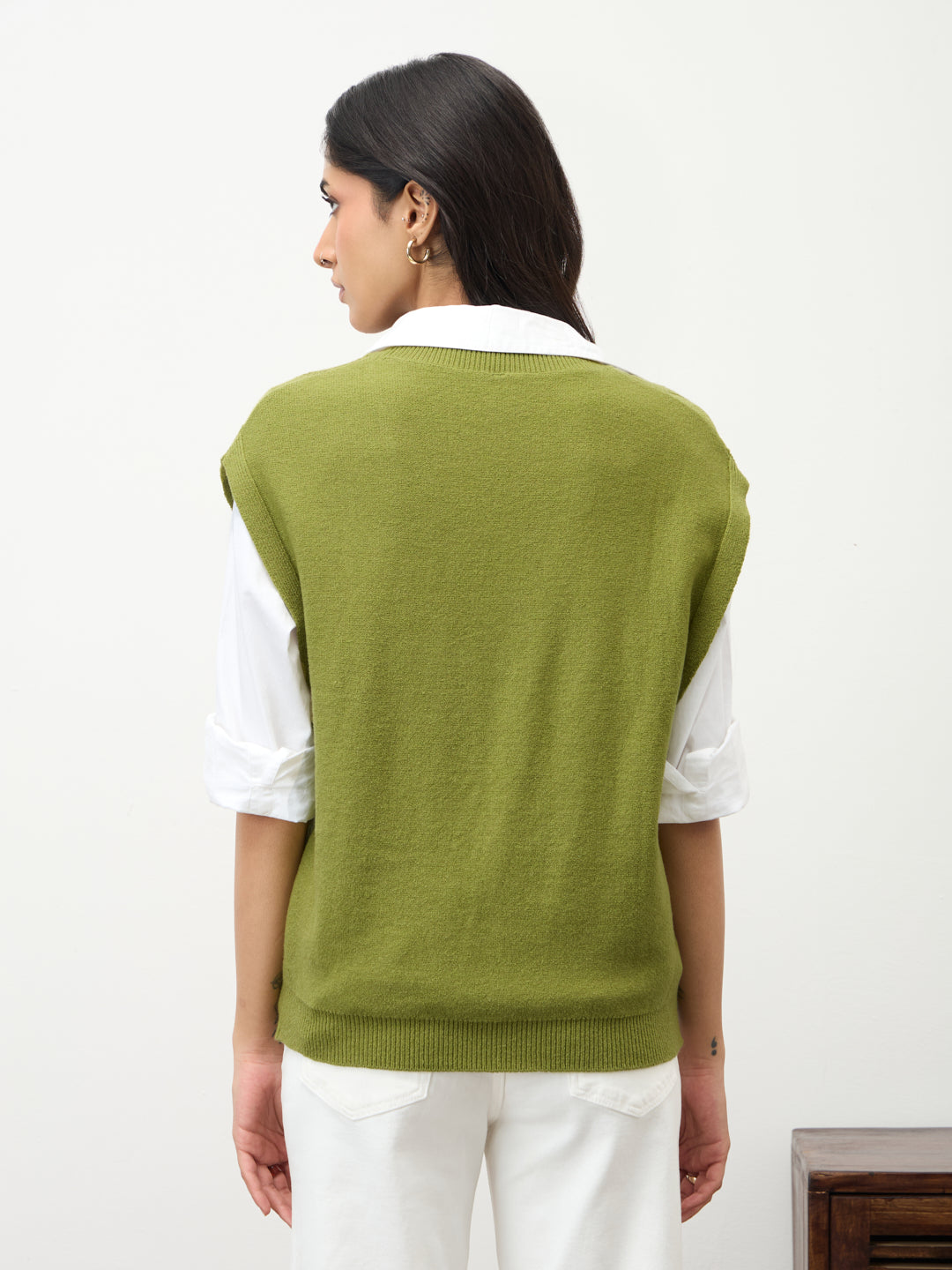 Citrine Green Cable Knit Sweater Vest
