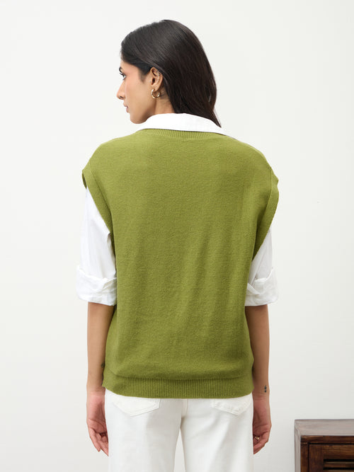 Citrine Green Cable Knit Sweater Vest