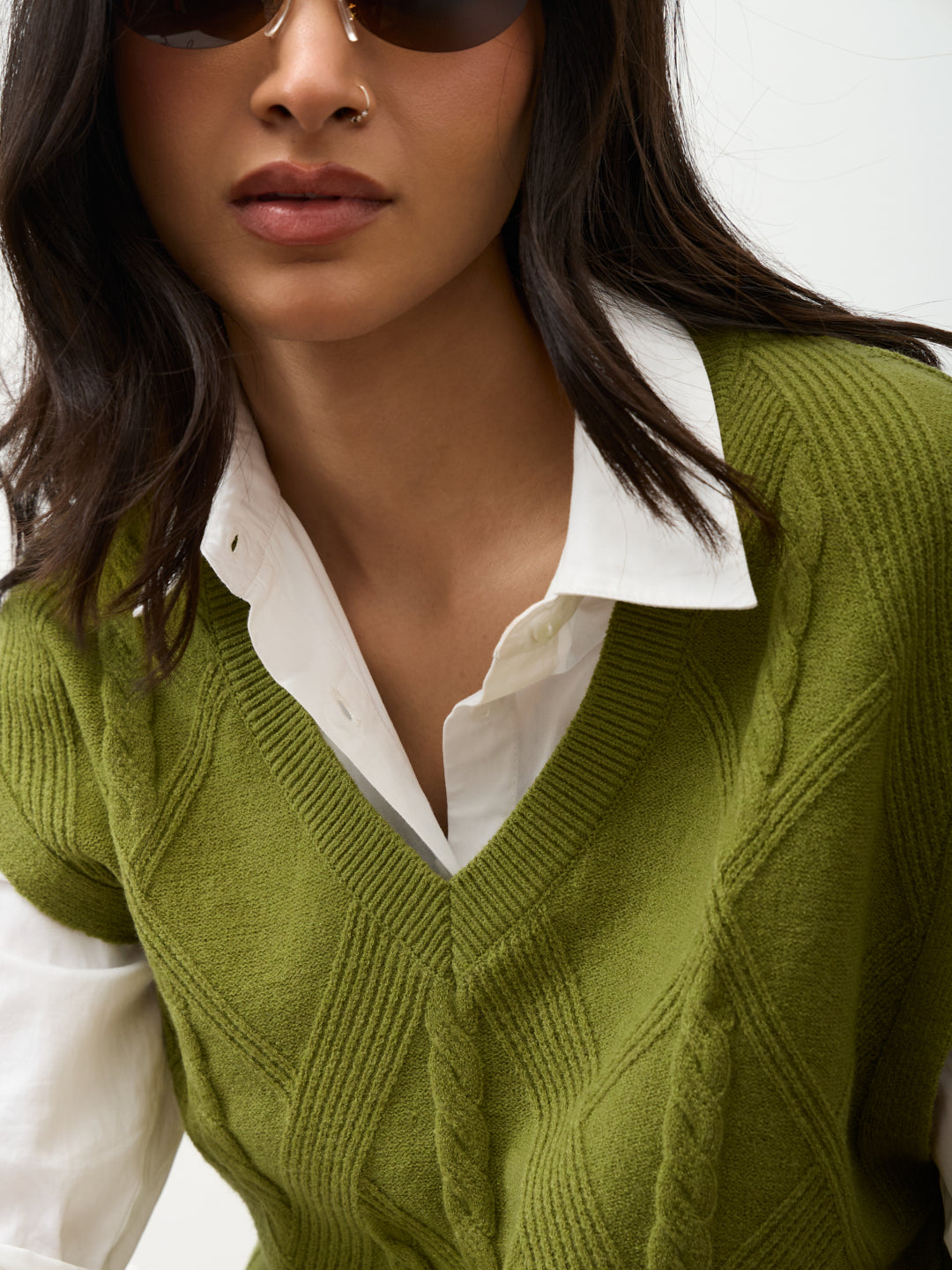 Citrine Green Cable Knit Sweater Vest