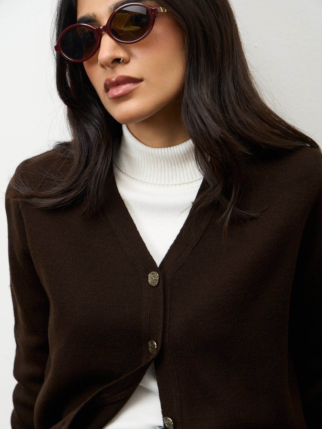 Coffee Brown V-Neck Cardigan