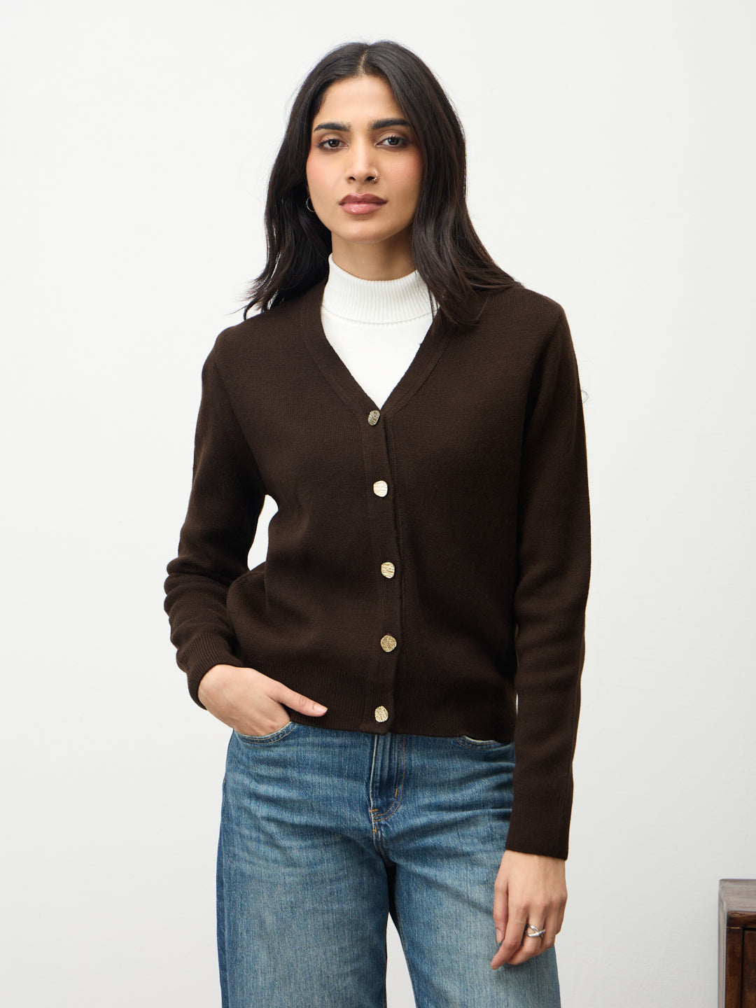 Coffee Brown V-Neck Cardigan
