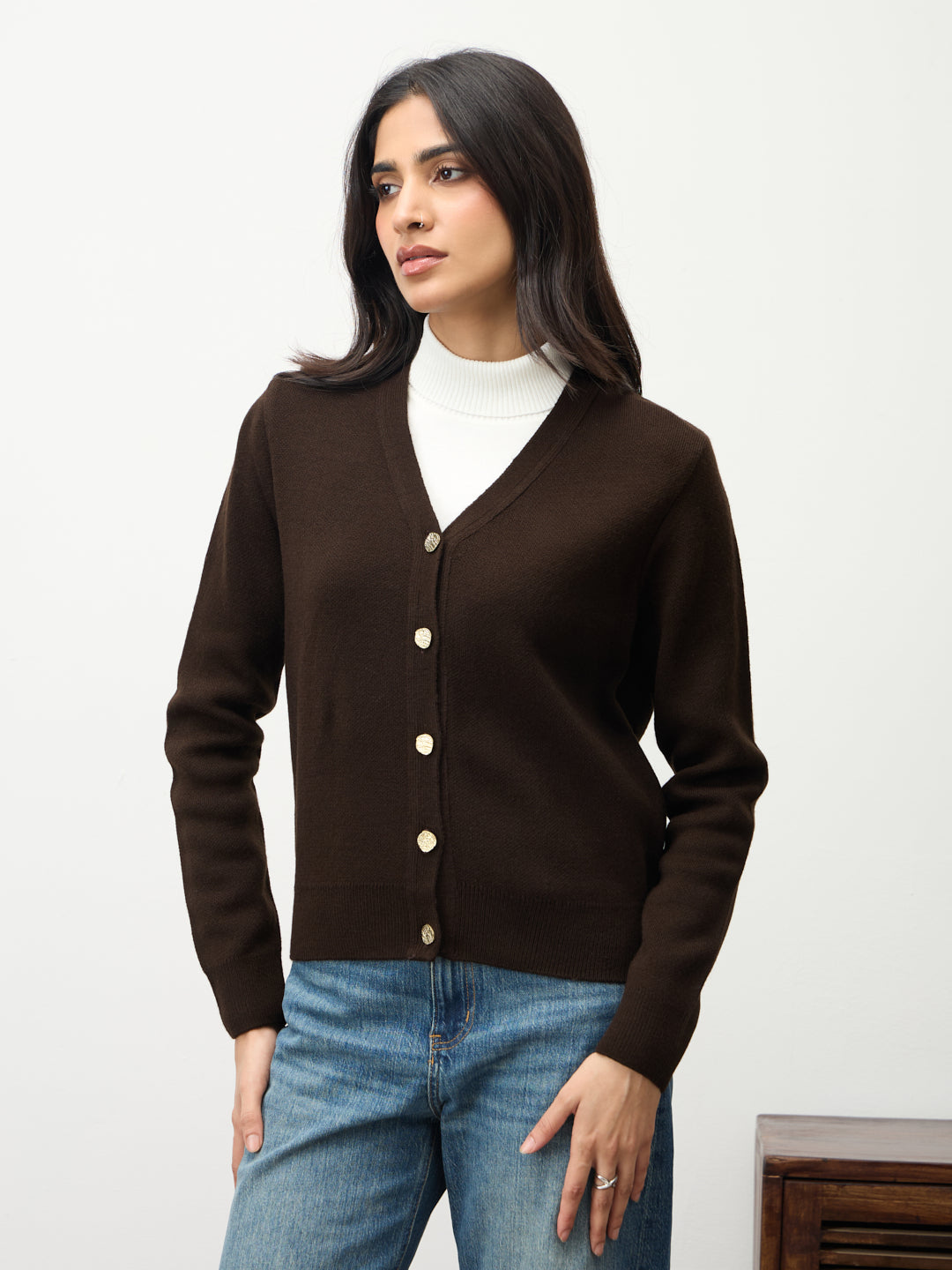 Coffee Brown V-Neck Cardigan