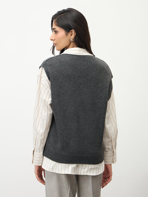 Grey Melange Cable Knit Sweater Vest