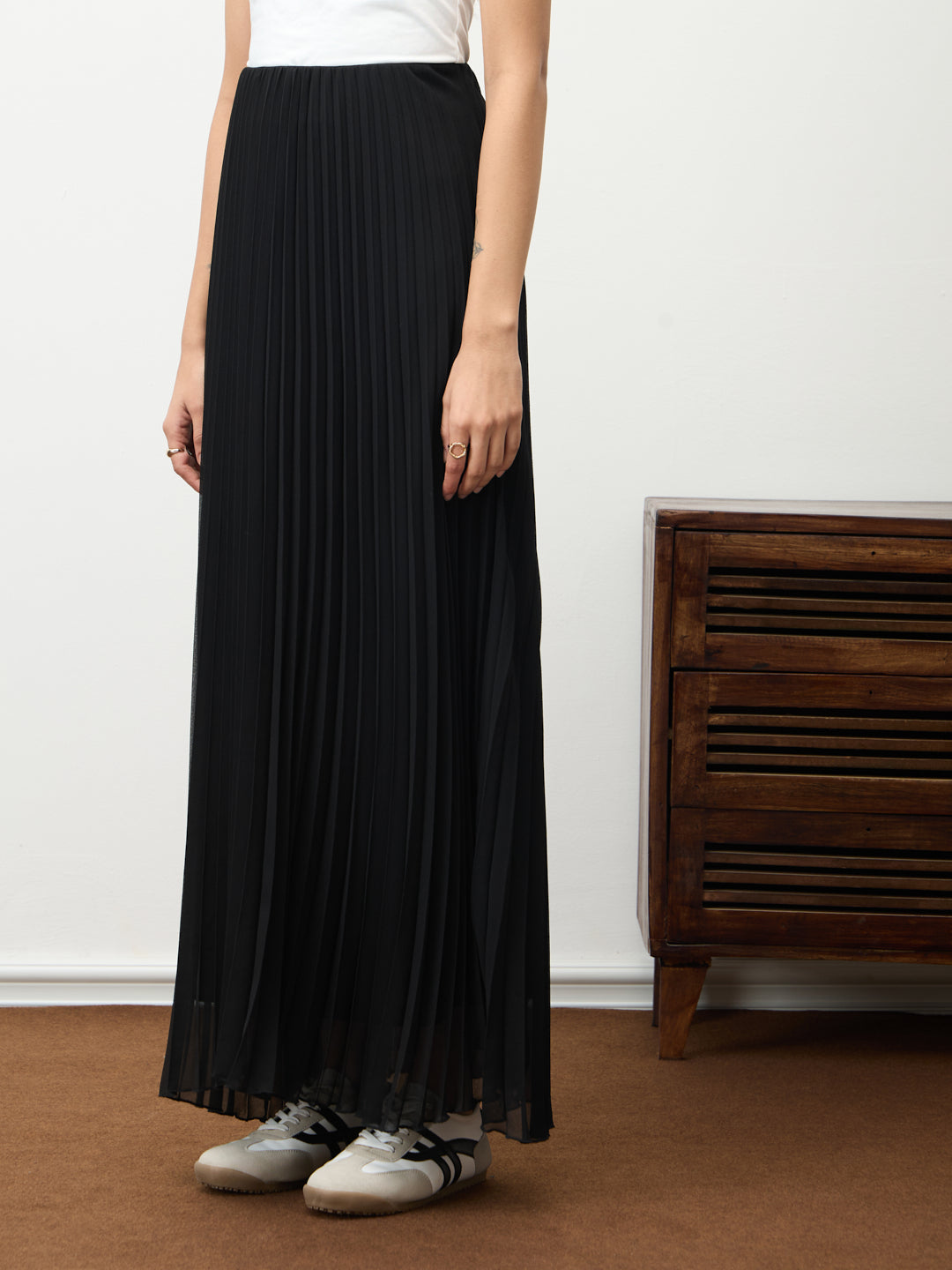 Black Pleated Maxi Skirt