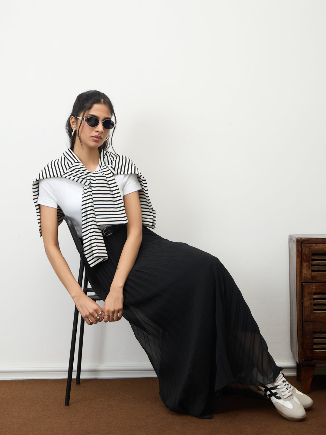 Black Pleated Maxi Skirt