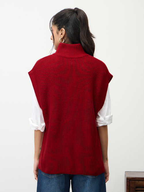 Deep Red Zipper Sweater Vest