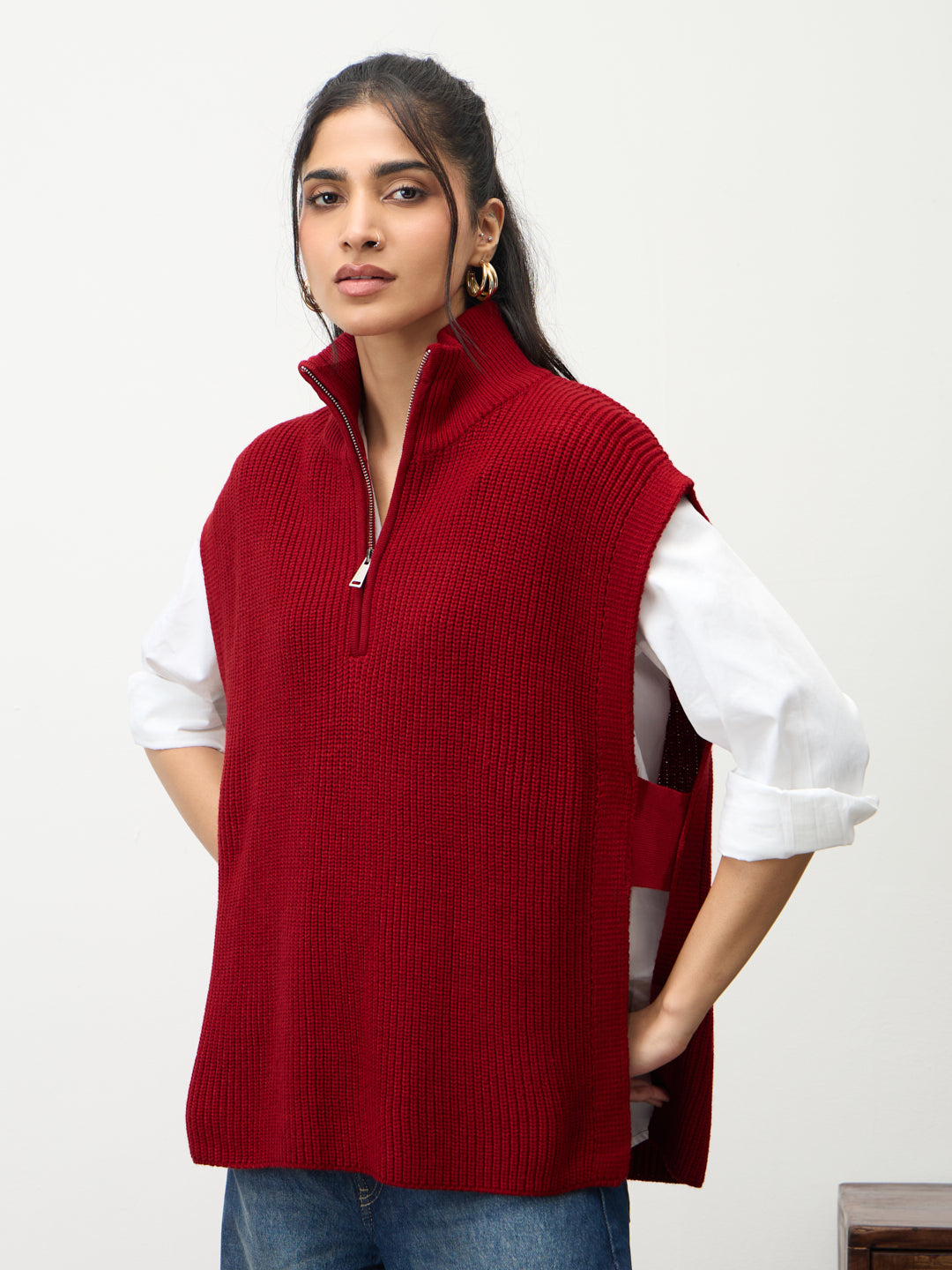 Deep Red Zipper Sweater Vest