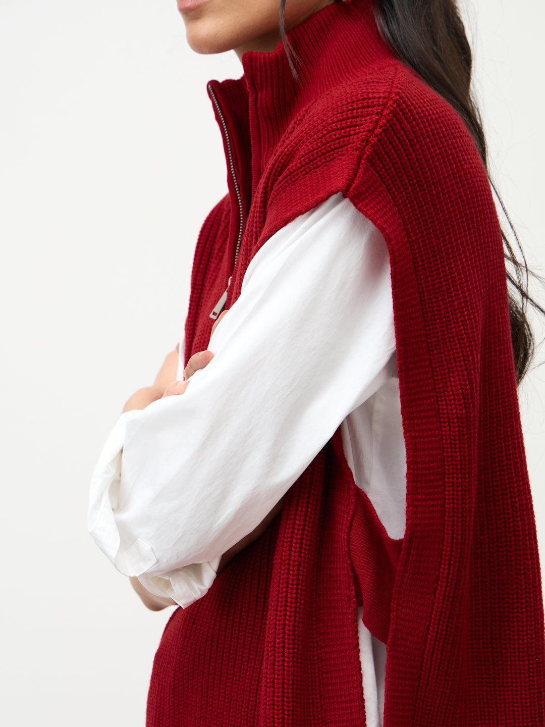 Deep Red Zipper Sweater Vest