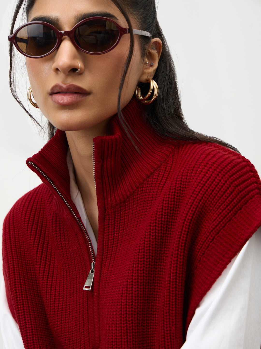 Deep Red Zipper Sweater Vest