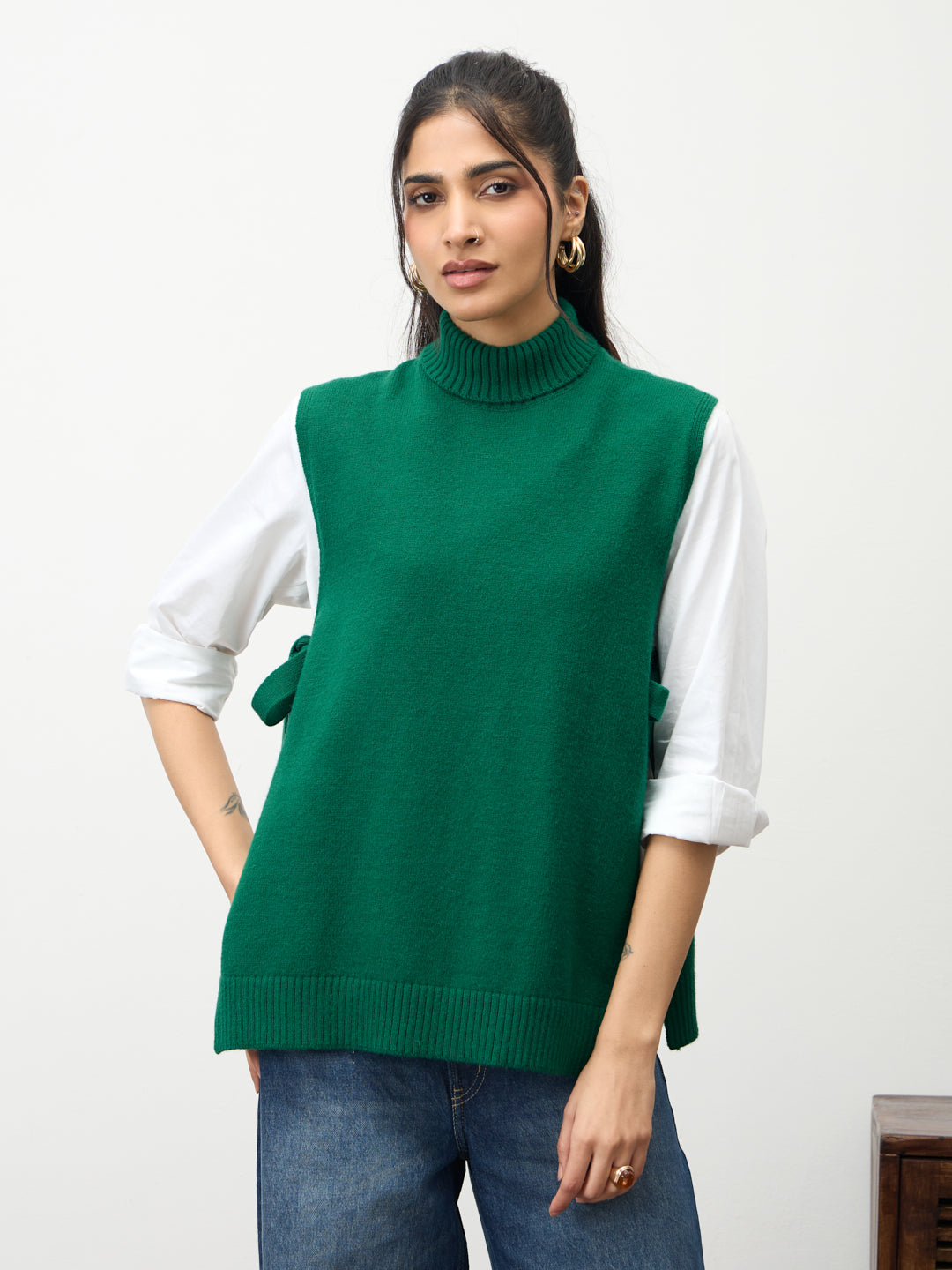 Bright Green Side Tie-Up Sweater Vest
