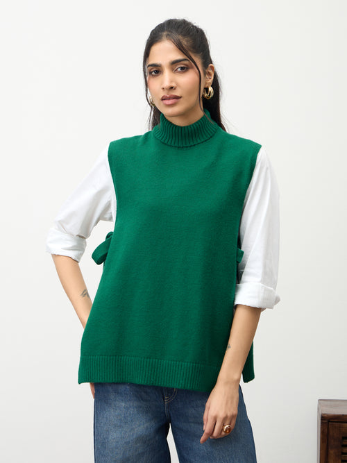 Bright Green Side Tie-Up Sweater Vest