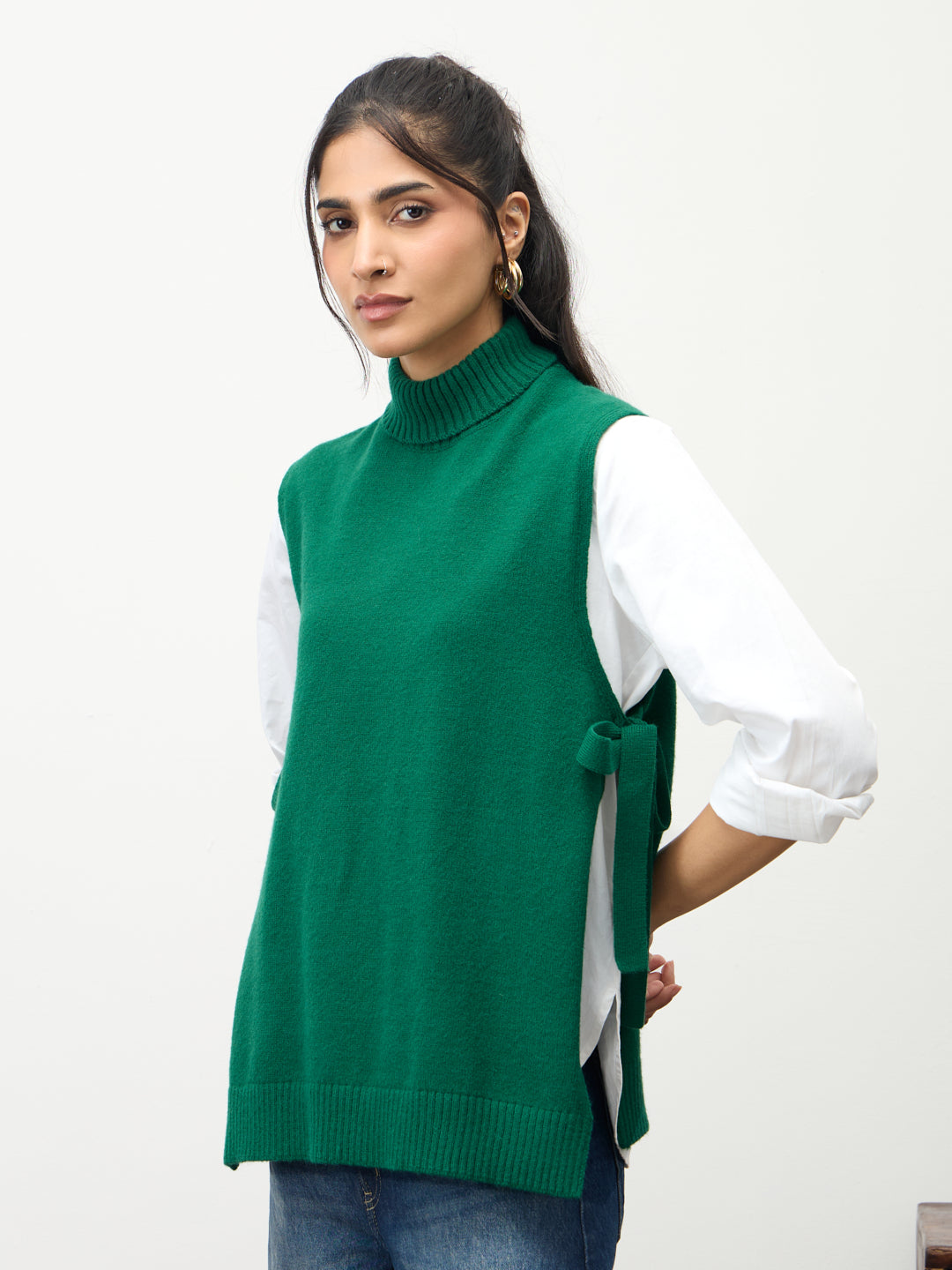 Bright Green Side Tie-Up Sweater Vest