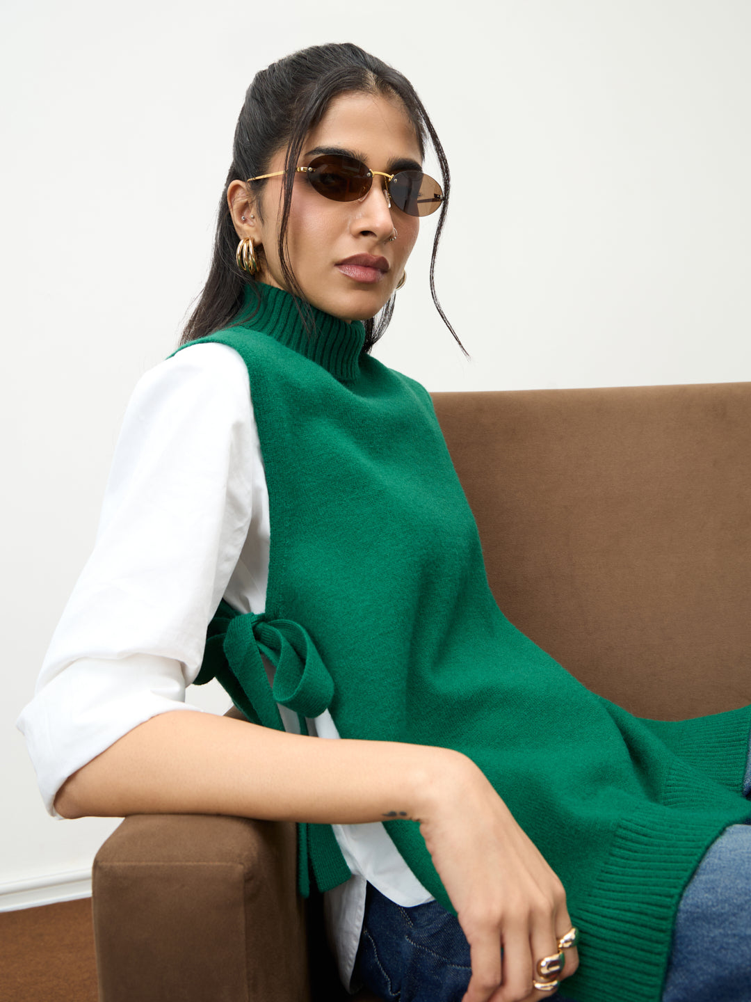 Bright Green Side Tie-Up Sweater Vest