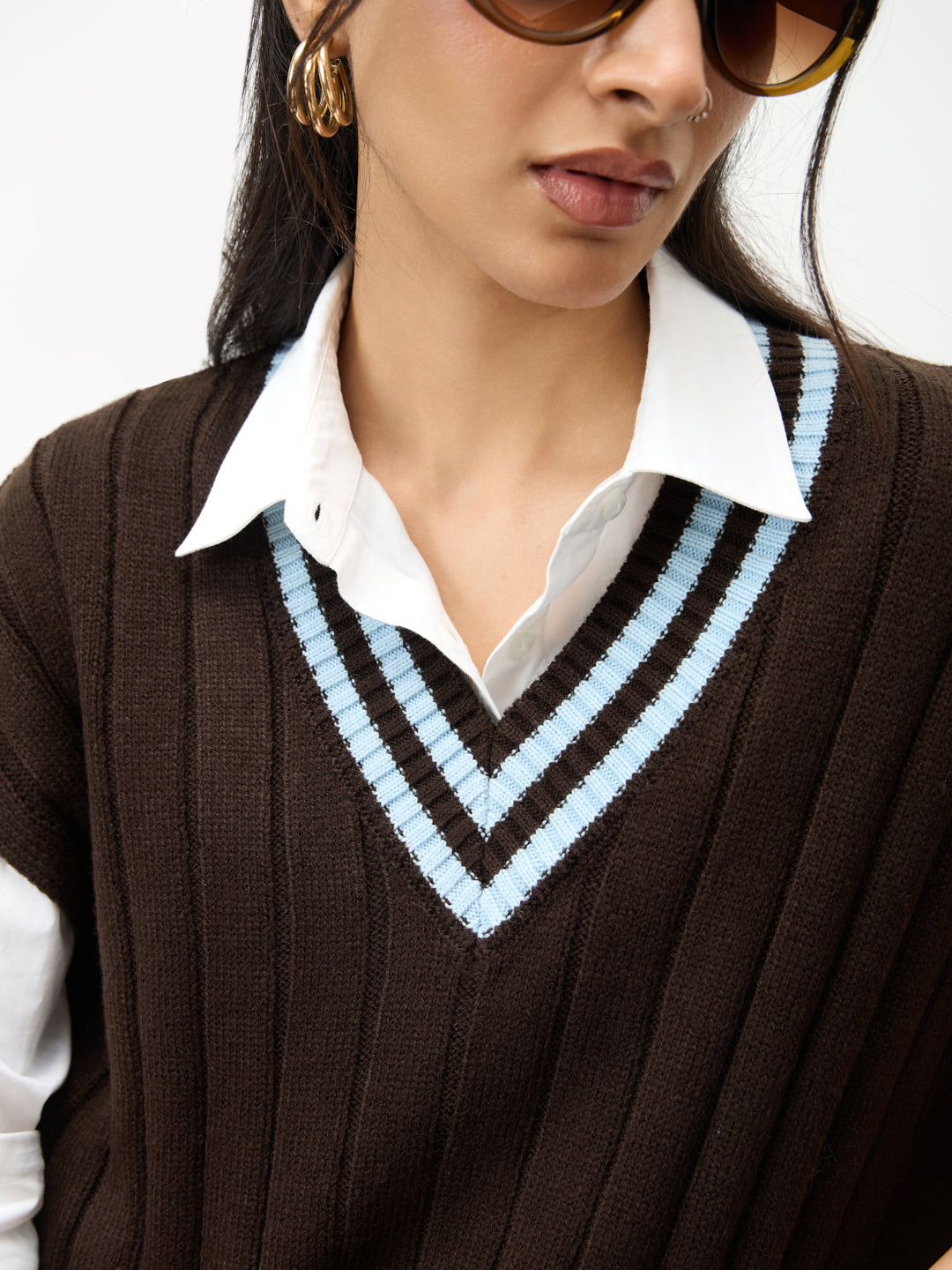 Coffee Brown Colorblock Sweater Vest