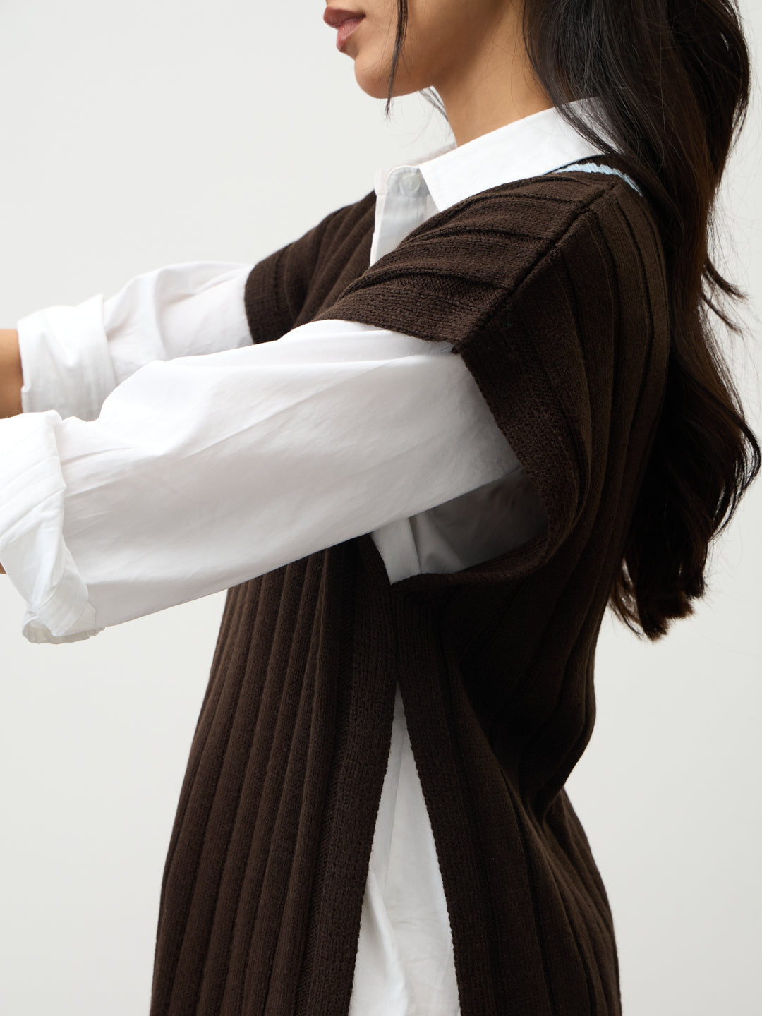 Coffee Brown Colorblock Sweater Vest