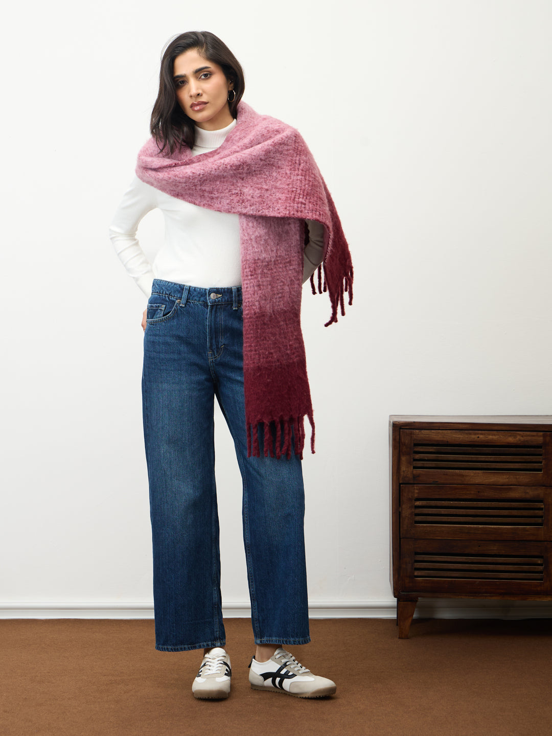 Wine Ombre Fringed Scarf