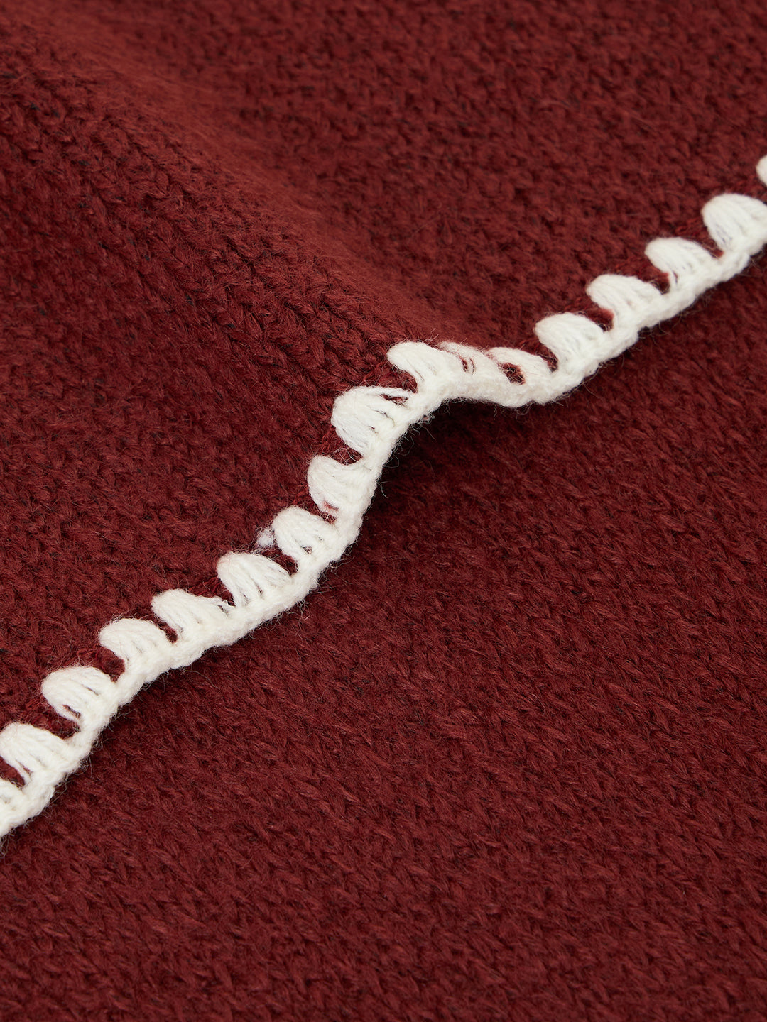 Deep Red Contrast Stitch Detail Scarf