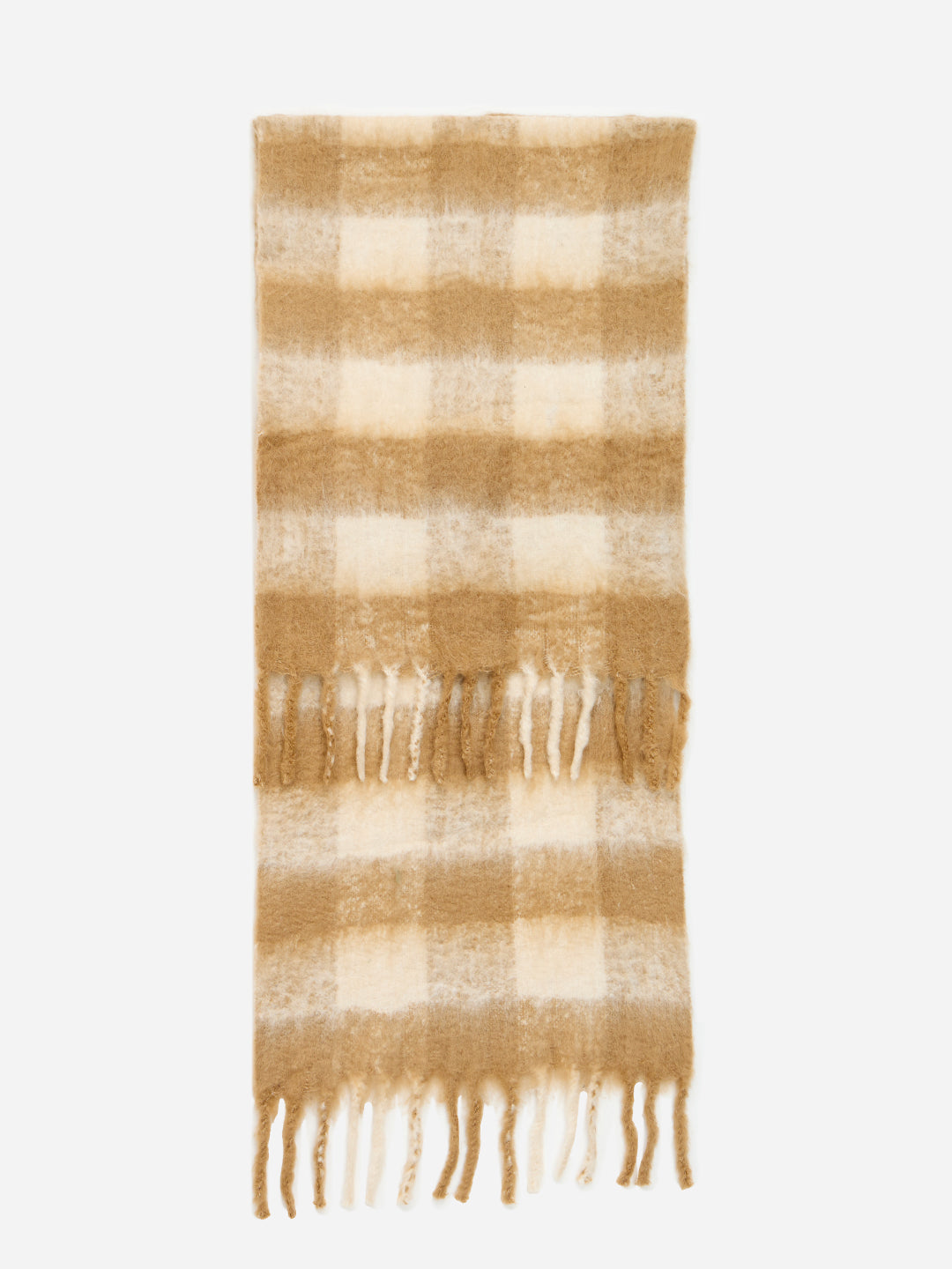 Beige Check Fringed Scarf