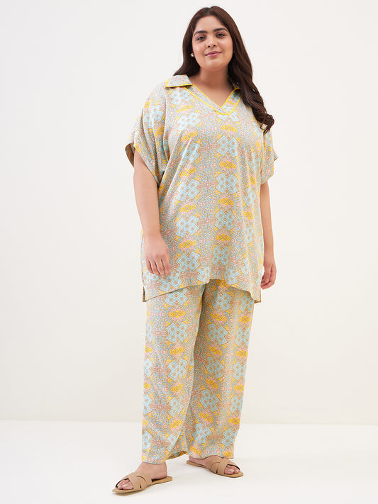 Pastel Blue Abstract Print Coord Set