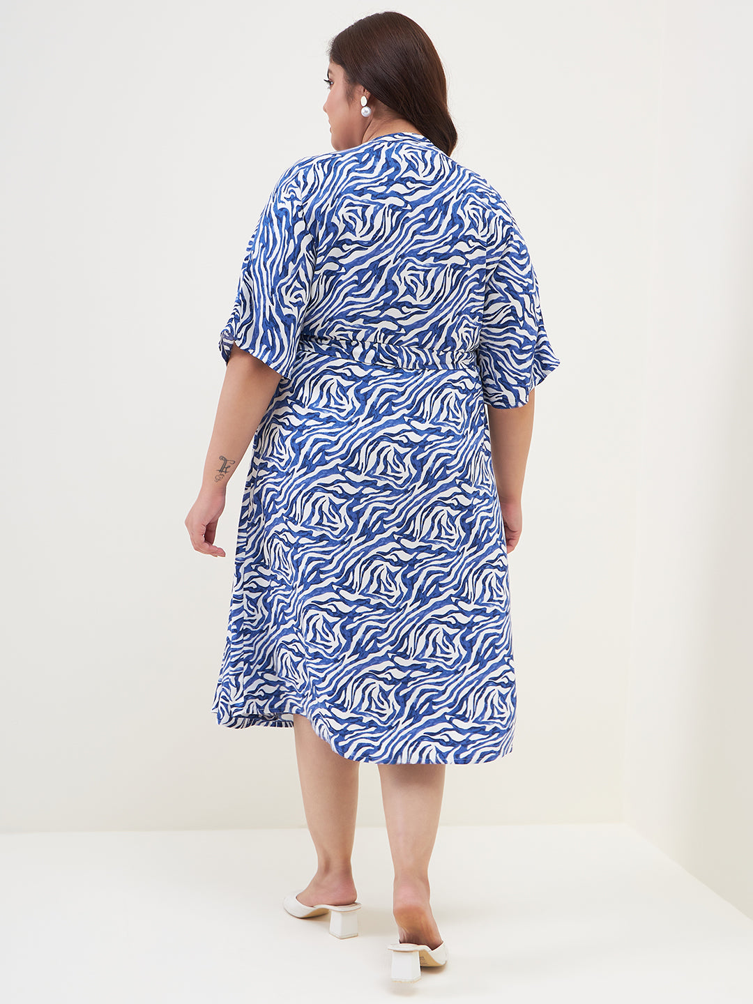 Blue Zebra Print Tiered Midi Dress