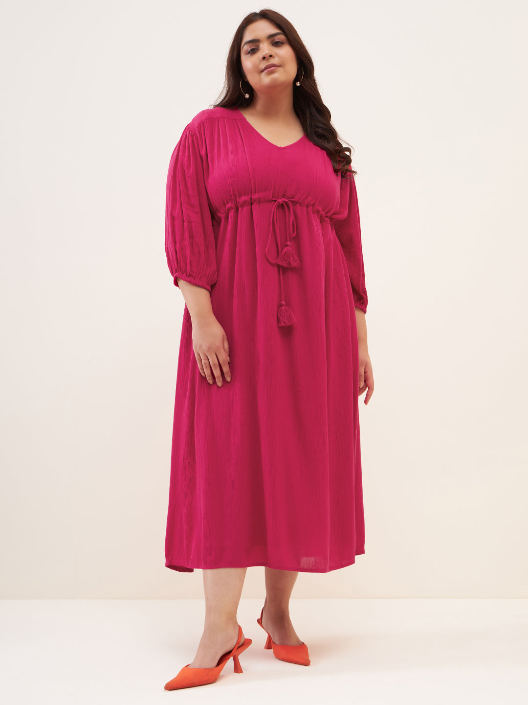 Pink Shirt Midi Length Dress