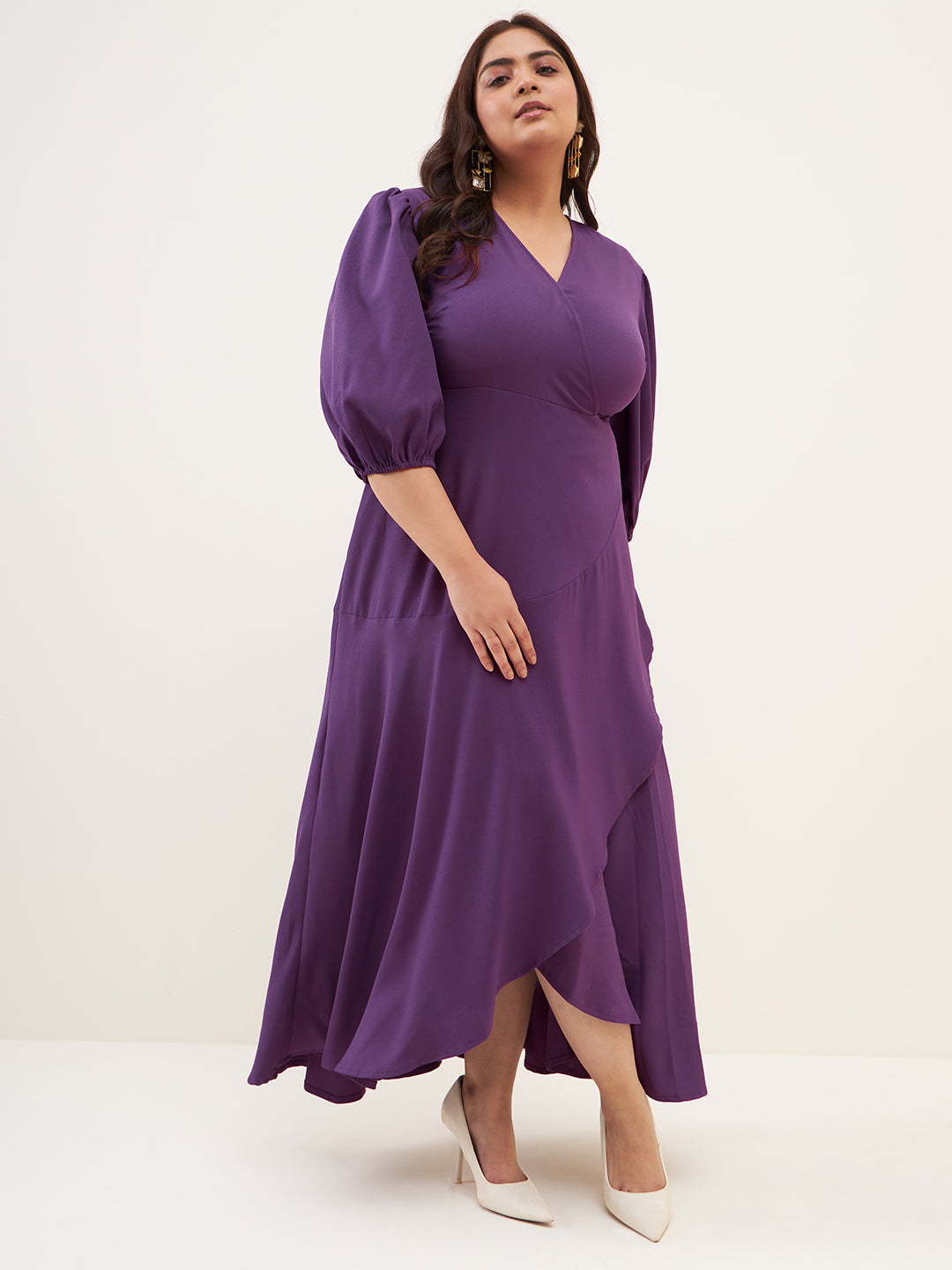 Purple Wrap Ruffle Maxi Dress