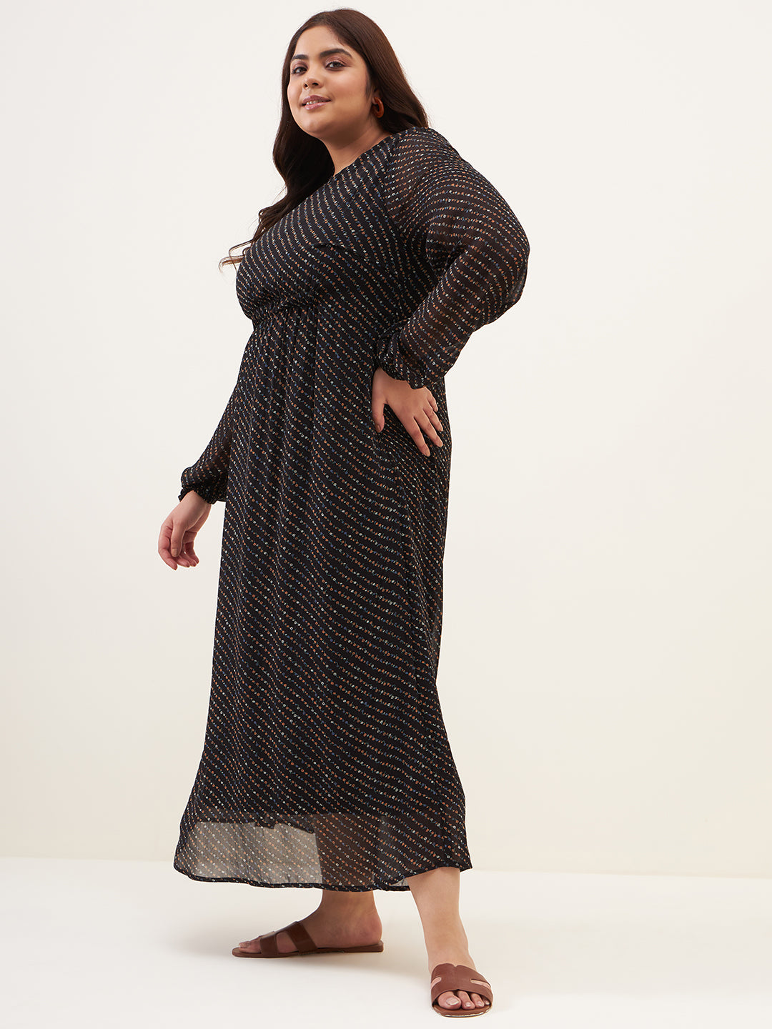 Black Ditsy Floral Printed Maxi Dress