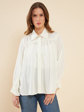 Off White Pearl Detail Shirt
