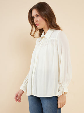 Off White Pearl Detail Shirt