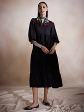 Black Solid Embroidered Collar Maxi Dress