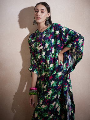 Black Tropical Tassel Detail Kaftan