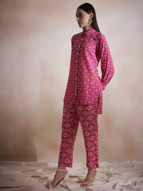 Pink Tile Printed  Button Down Co-Ord Set