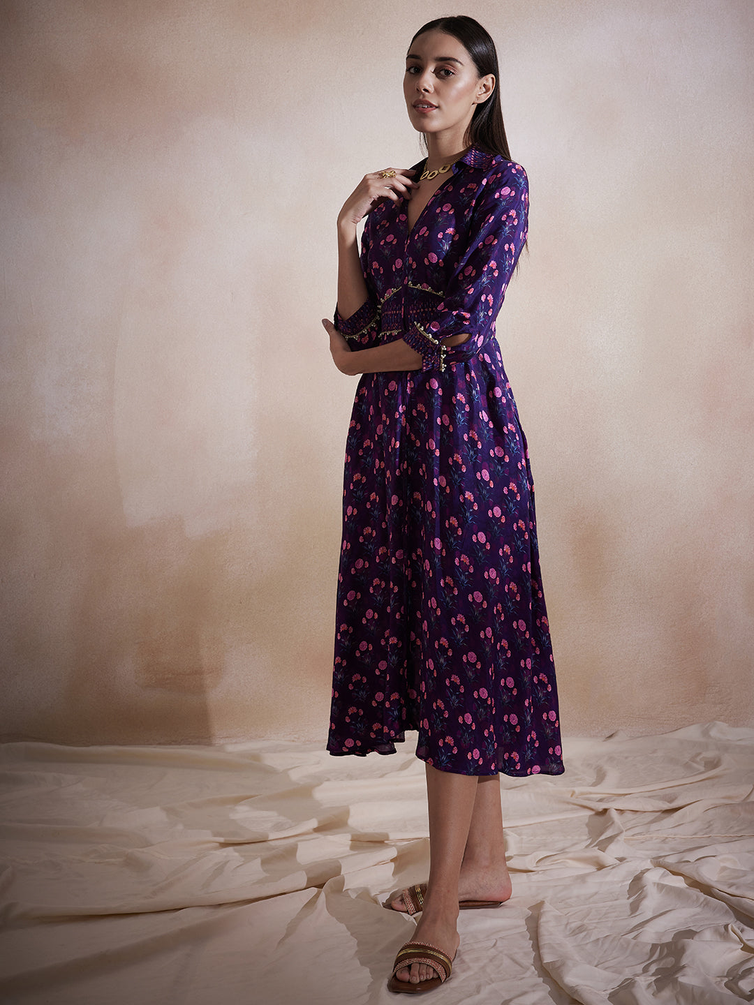 Purple Booti Printed Embellished Maxi Dress