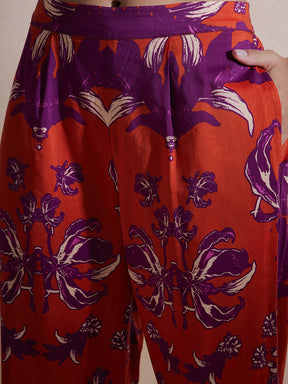 Purple Floral Printed Button Down Co-Ord Set