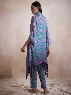 Purple Floral Tassel Detail Kaftan Co-Ord Set