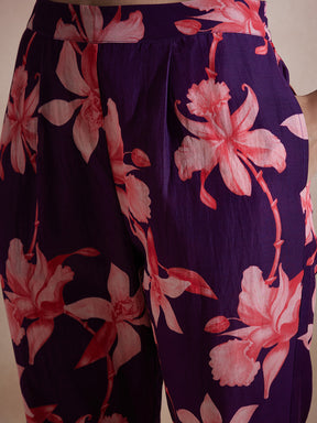 Purple Tropical Printed Co-Ord Set